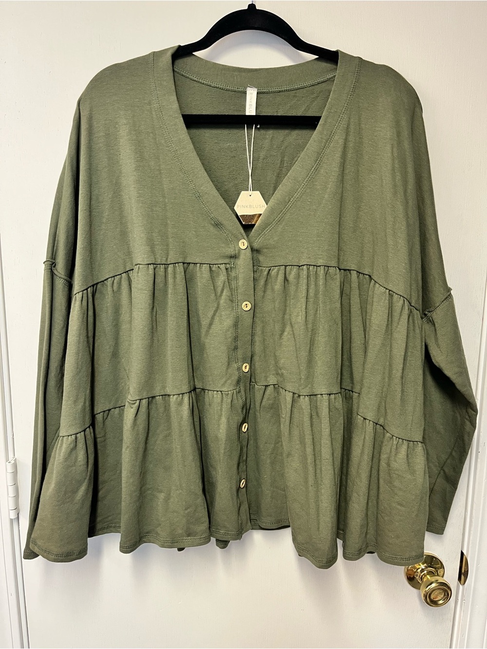 PinkBlush Olive Green Tiered Babydoll Cardigan Top Size L